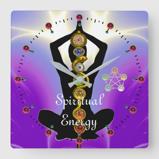 Reloj Cuadrado ROD DE ASCLEPIUS 7 CHAKRAS, YOGA LOTUS POSE Púrpur (Anverso)