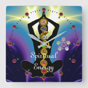 Reloj Cuadrado ROD DE ASCLEPIUS 7 CHAKRAS, YOGA LOTUS POSE Púrpur