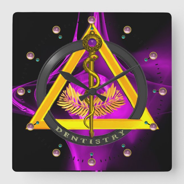 Reloj Cuadrado ROD DE SÍMBOLO DE DENTISTRÍA ASCLEPIUS, Lilac (Anverso)