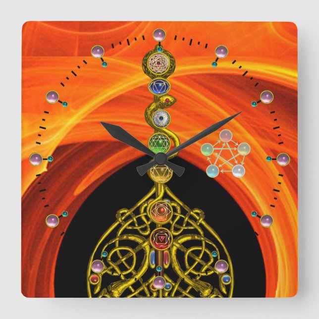 RELOJ CUADRADO ROD OF ASCLEPIUS 7 CHAKRAS,YOGA ,SPIRITUAL ENERGY (Anverso)