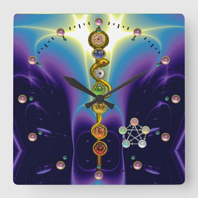 RELOJ CUADRADO ROD OF ASCLEPIUS 7 CHAKRAS,YOGA ,SPIRITUAL ENERGY (Anverso)