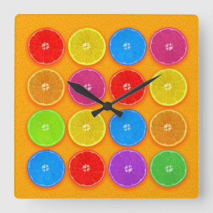 Reloj Cuadrado Rodajas de Naranja Frescas y Coloridas