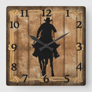 Reloj Cuadrado Rodeo Roping Cowboy Horse Silhouette