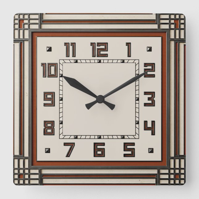 Reloj Cuadrado Rojo Art Déco (Anverso)