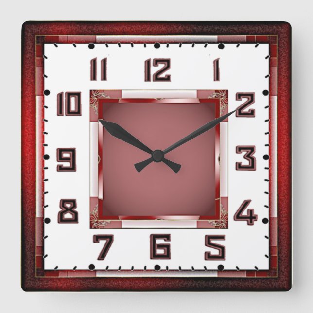 Reloj Cuadrado Rojo Art Déco (Anverso)