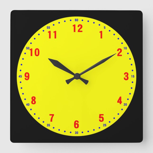 Reloj Cuadrado Rojo / Azul / Amarillo (Anverso)