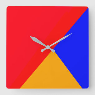 Reloj Cuadrado Rojo Azul amarillo triángulo abstracto geométrico