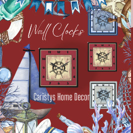 Reloj Cuadrado Rojo con tema náutico