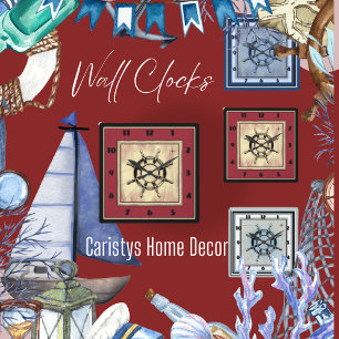 Reloj Cuadrado Rojo con tema náutico