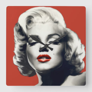 Reloj Cuadrado Rojo en los labios rojos Marilyn