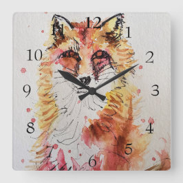 Reloj Cuadrado Rojo Fox Cutte Art Whimsical Woodland Animal