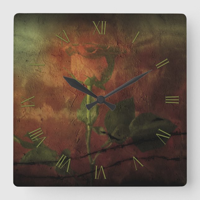 Reloj Cuadrado Rojo rosa sobre fondo grueso (Anverso)
