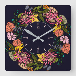 Reloj Cuadrado Rojo rosa y amarillo girasol flor flor de flores d