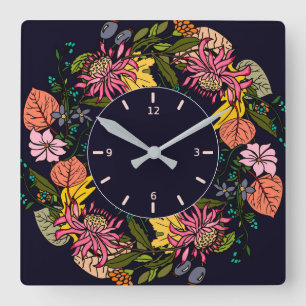 Reloj Cuadrado Rojo rosa y amarillo girasol flor flor de flores d