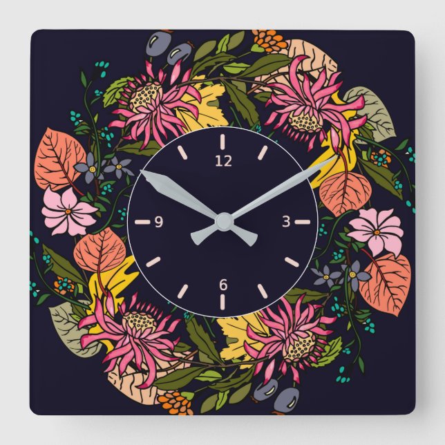 Reloj Cuadrado Rojo rosa y amarillo girasol flor flor de flores d (Anverso)