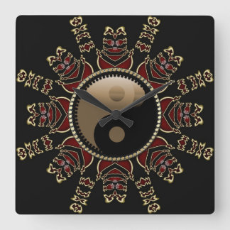 Reloj Cuadrado Rojo tribal+Oro YinYang Sun geométrico