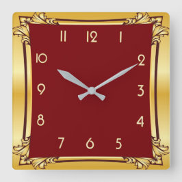 Reloj Cuadrado Rojo y oro decorativos