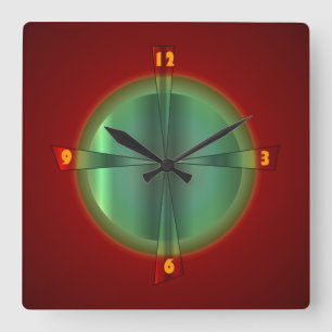 Reloj Cuadrado Rojo y Verde con efecto Iluminado >Reloj de pared