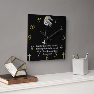 Reloj Cuadrado Romanos 6:23 cruz de mano