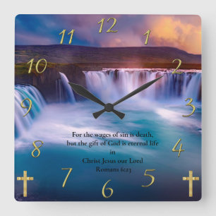 Reloj Cuadrado Romanos 6:23 Oración de fe cristiana de oro