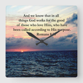 RELOJ CUADRADO ROMANS 8:28 FAITH