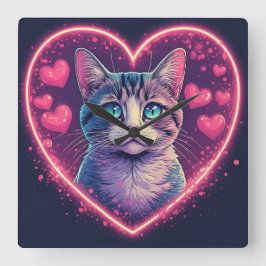 Reloj Cuadrado Romantic Cat Lover Gift | Aesthetic Neon Animal