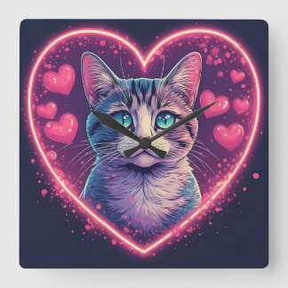 Reloj Cuadrado Romantic Cat Lover Gift | Aesthetic Neon Animal