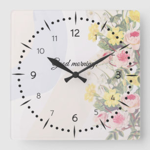 Reloj Cuadrado Romantic cottage flowers wallpaper
