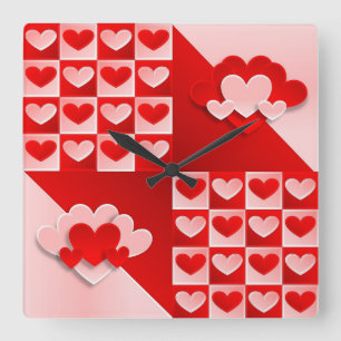 Reloj Cuadrado Romántico Valentine Love Hearts Red White Heart