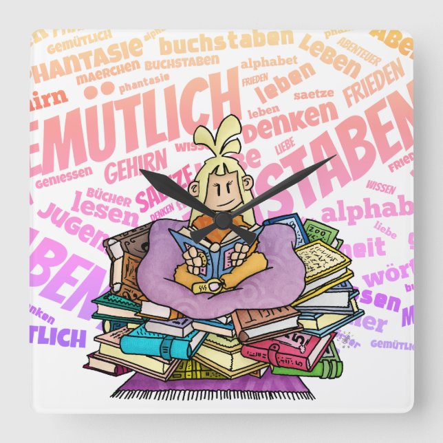 Reloj Cuadrado Rona - Bücherwurm /  (Anverso)