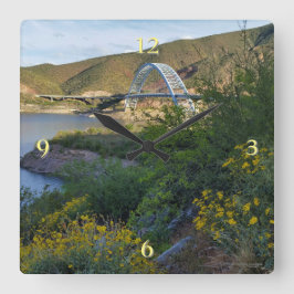 Reloj Cuadrado Roosevelt Lake Bridge Arizona Yellow Wildflowers