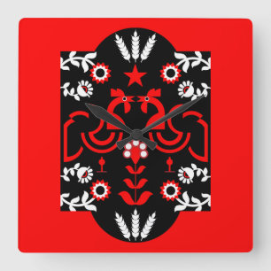 Reloj Cuadrado Rooster Cockerel Arte Popular Nórdico Escandinavo