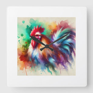 Reloj Cuadrado Rooster in Watercolor Art 170724AREF138 - Watercol