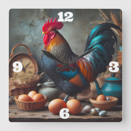 Reloj Cuadrado Rooster y huevos