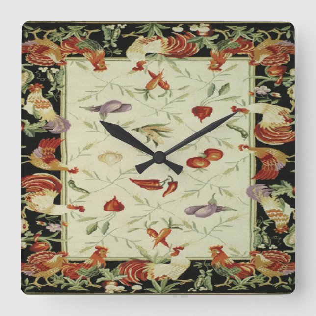Reloj Cuadrado Roosters de Verduras del País Francés Imprimir rel (Anverso)
