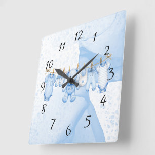 Reloj Cuadrado Ropa de osito de peluche azul para baby shower