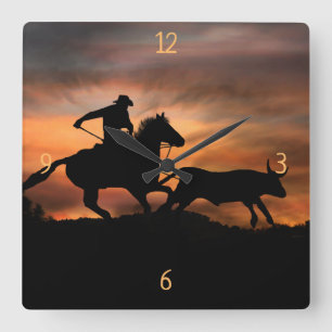 Reloj Cuadrado Roping Cowboy Horse and Steer Country Western