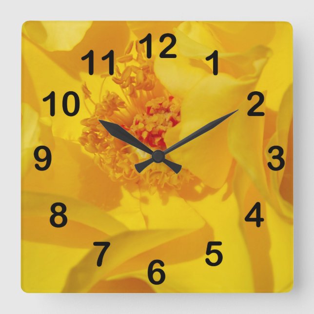 Reloj Cuadrado Rosa amarillo brillante (Anverso)