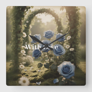 Reloj Cuadrado Rosa Azul Mística Regalo Floral Atemporal