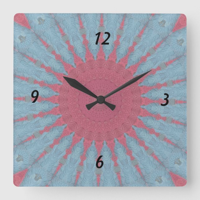 Reloj Cuadrado Rosa de coral Starburst (Anverso)