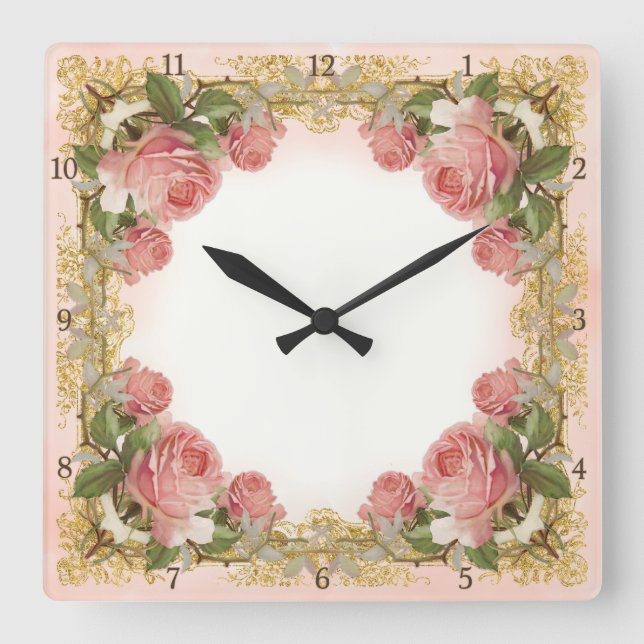 Reloj Cuadrado Rosa de cosecha parisino Manor House Boda formal (Anverso)