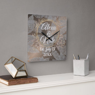 Reloj Cuadrado Rosa de Feathers Personalizado del Boda de la guir