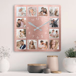 Reloj Cuadrado Rosa de fotografía familiar personalizado con eleg<br><div class="desc">Crea fácilmente tu propio reloj de pared de estilo metálico rosa personalizado con las fotos de tu familia de personalizados. Para obtener los mejores resultados,  recortar las imágenes a cuadrado - con el punto de enfoque en el centro - antes de subir.</div>