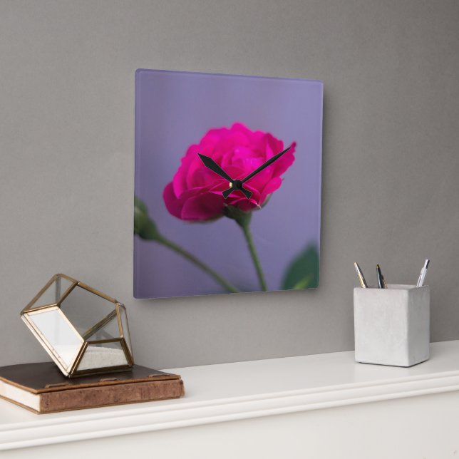 Reloj Cuadrado Rosa de jardín rosa (Oficina)