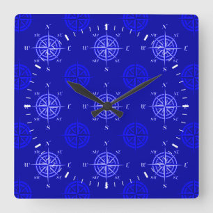 Reloj Cuadrado Rosa de la brújula azul del océano