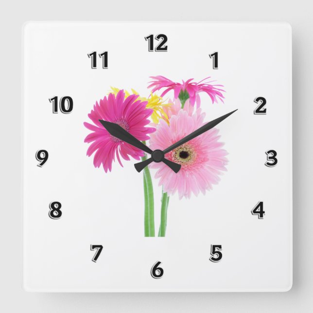 Reloj Cuadrado Rosa de las margaritas del Gerbera (Anverso)