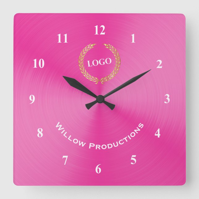 Reloj Cuadrado Rosa de logotipo comercial (Anverso)