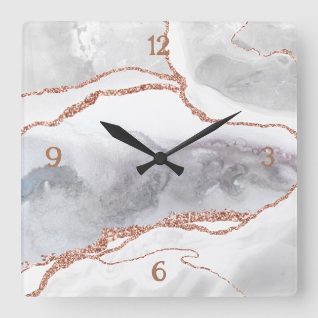 Reloj Cuadrado Rosa de Oro de Lujo Brillo Agata  (Anverso)