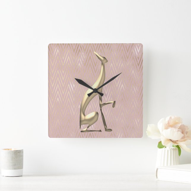 Reloj Cuadrado Rosa Dorado Art Déco Rosa (Hogar)