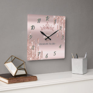 Reloj Cuadrado Rosa dorado brillante elegante